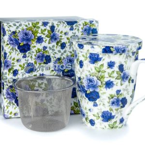McIntosh Fine Bone China | Blue Roses Tea Mug w/Infuser