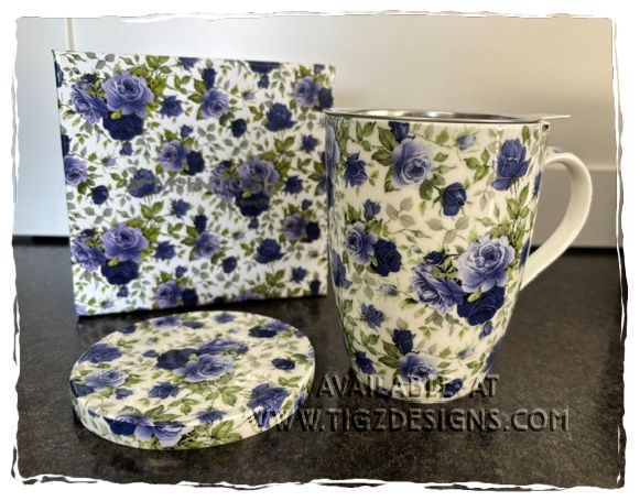 McIntosh Fine Bone China | Blue Roses Tea Mug w/Infuser - Image 2