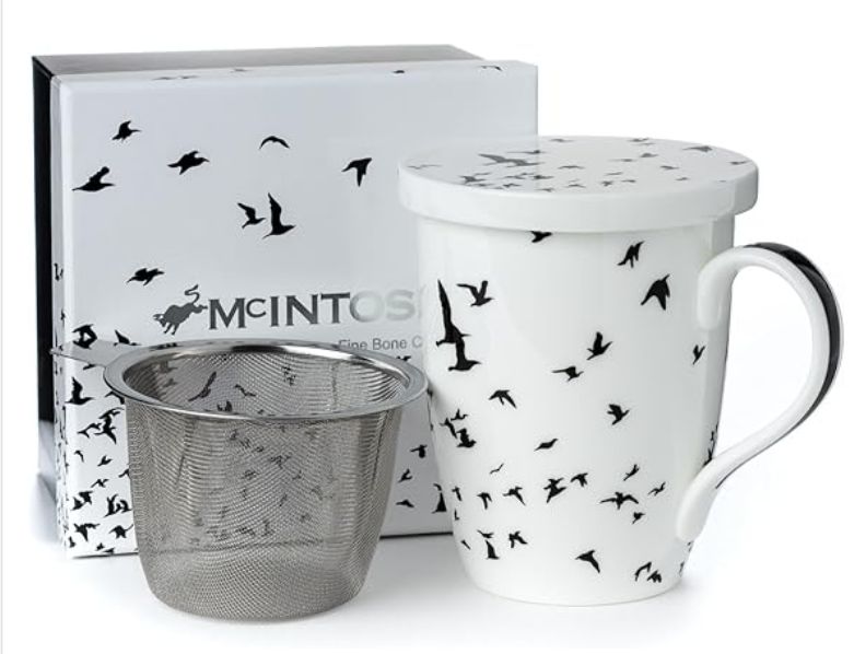 McIntosh Fine Bone China | Bird Silhouette Tea Mug w/Infuser