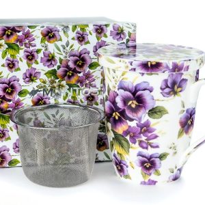 McIntosh Fine Bone China | Purple Pansies Tea Mug w/Infuser