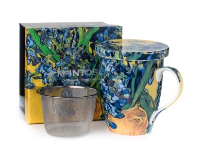McIntosh Fine Bone China | Van Gogh "Irises" Tea Mug w/infuser & lid