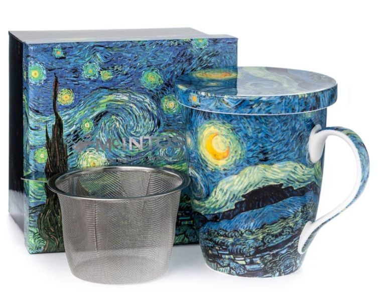 McIntosh Fine Bone China | Van Gogh "Starry Night" Tea Mug w/Infuser & Lid